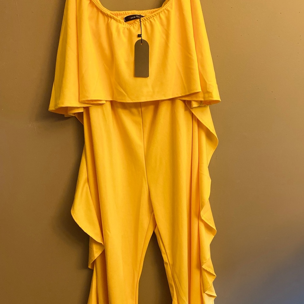 Bright gold ruffled sides jumpsuit